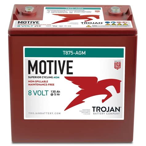 Trojan Motive T875 Agm 8v 160ah Deep Cycle Sealed Agm Battery Made In Usa