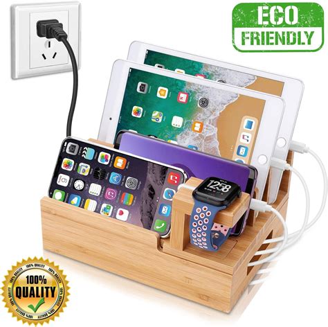 Inkotimes Charging Station With 5 Port Usb Charger Bamboo