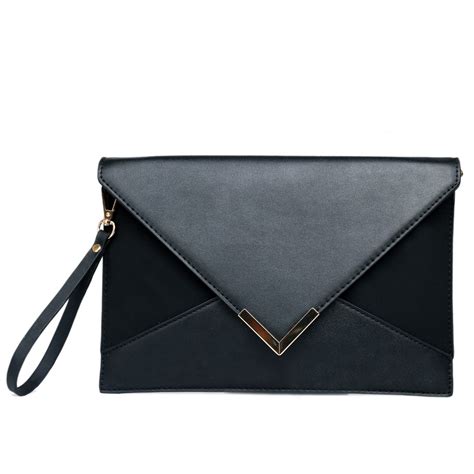 Lm1611 Miss Lulu Leather Look Envelope Shoulder Clutch Bag Black