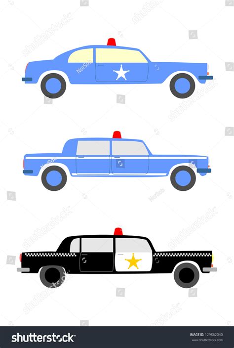 Vector Set Three Police Cars Silhouettes Stock Vector Royalty Free