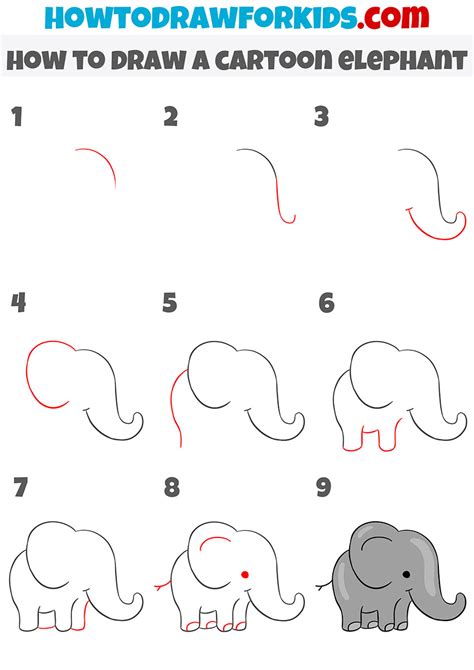 How To Draw A Cartoon Elephant Easy Drawing Tutorial For Kids
