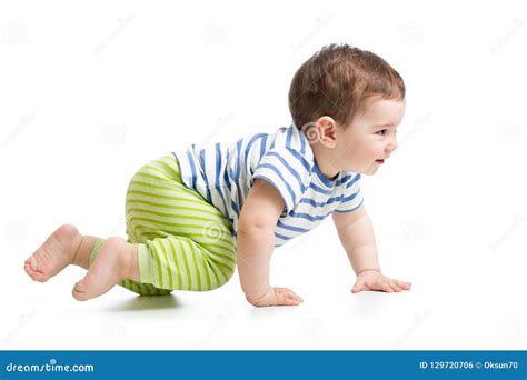 Side View Of Baby Crawling Isolated On White Stock Photo Image Of