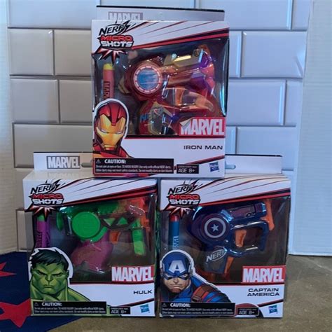 Nerf Toys Set Of 3 Nerf Micro Shots Marvel Iron Man Hulk Captain