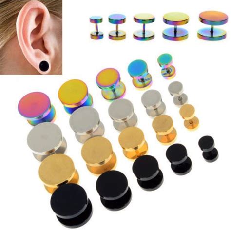 Pcs Gold Black Stainless Steel Cheater Faux Fake Ear Plugs Flesh Tunnel Gauges Tapers Stretcher