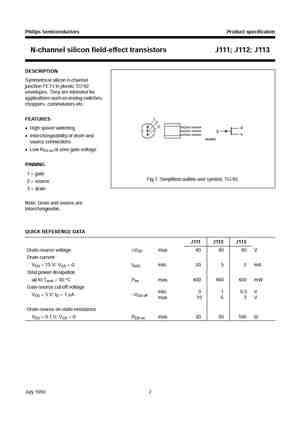 Jfet type of control channel: J111 MOSFET Datasheet pdf - Equivalent. Cross Reference Search