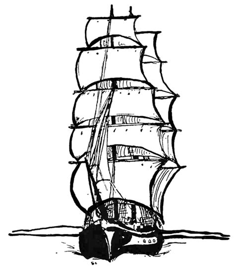 Sailing Ship / Vessel in Open Ocean Coloring Page Printable « Boats