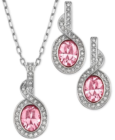 Swarovski Rhodium Plated Light Rose Crystal Pendant Necklace And Drop