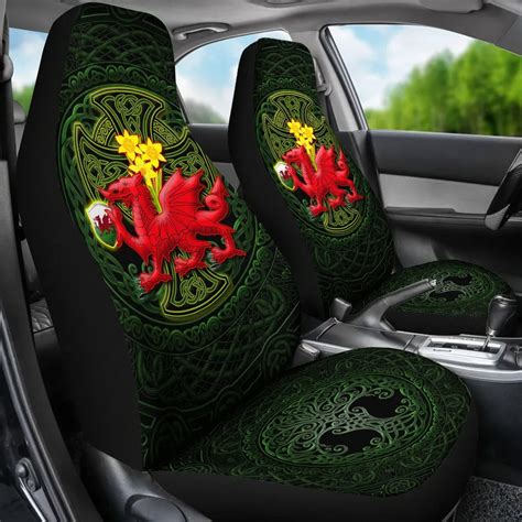 Welsh Dragon With Celtic Cross And Daffodils Car Seat Covers The