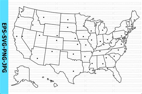Us States Map With State Capitals Graphic By Tgt Designs · Creative Fabrica