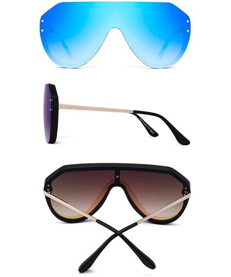oversized shield sunglasses rimless flat top mirror glasses women men black frame mirror