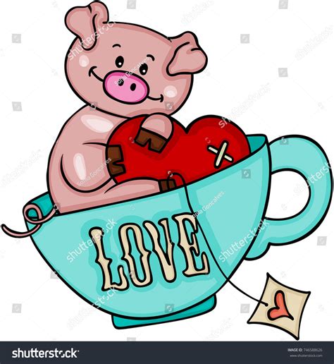 Cute Pig Heart Inside Love Cup 스톡 벡터로열티 프리 746588626 Shutterstock