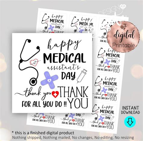 Happy Medical Assistants Day Printable Square Favor T Etsy