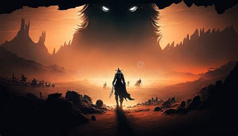 Heroic Lone Warrior Standing Ready For The Final Battle Stock Illustration Illustration Of