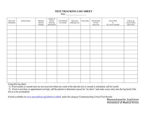 Test Tracking Log Sheet In Word And Pdf Formats