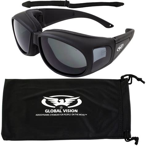 Motorcycle Safety Sunglasses Fits Over Eye Glasses Smoked Lenses Unisex Ansi Z87 1 Pouch