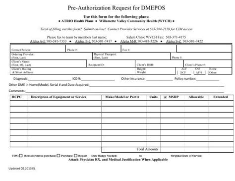 Dme Authorization Form Atrio Health Plans