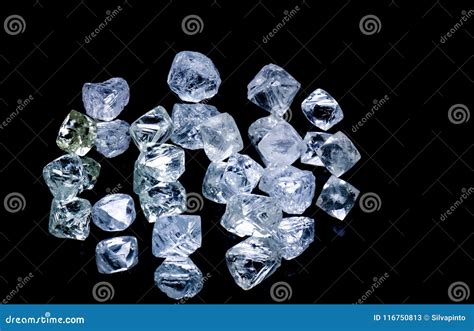 Raw Diamonds Isolated On Black Background Stock Image Image Of