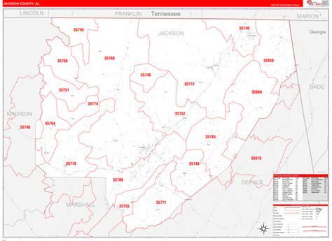 Jackson County AL Digit Zip Code Maps Red Line