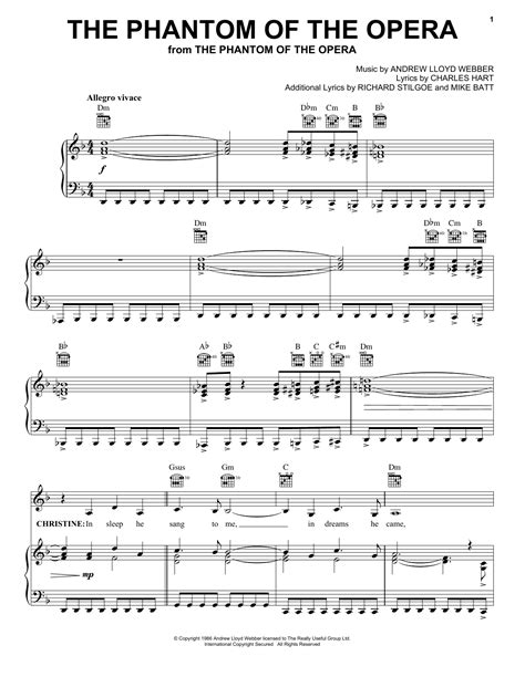The Phantom Of The Opera Sheet Music Andrew Lloyd Webber Piano Vocal And Guitar Chords Right