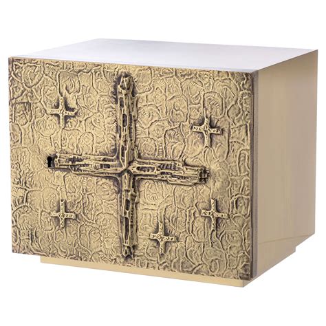 Altar Tabernacle With Cross Relief In Gold Plated Brass Molina