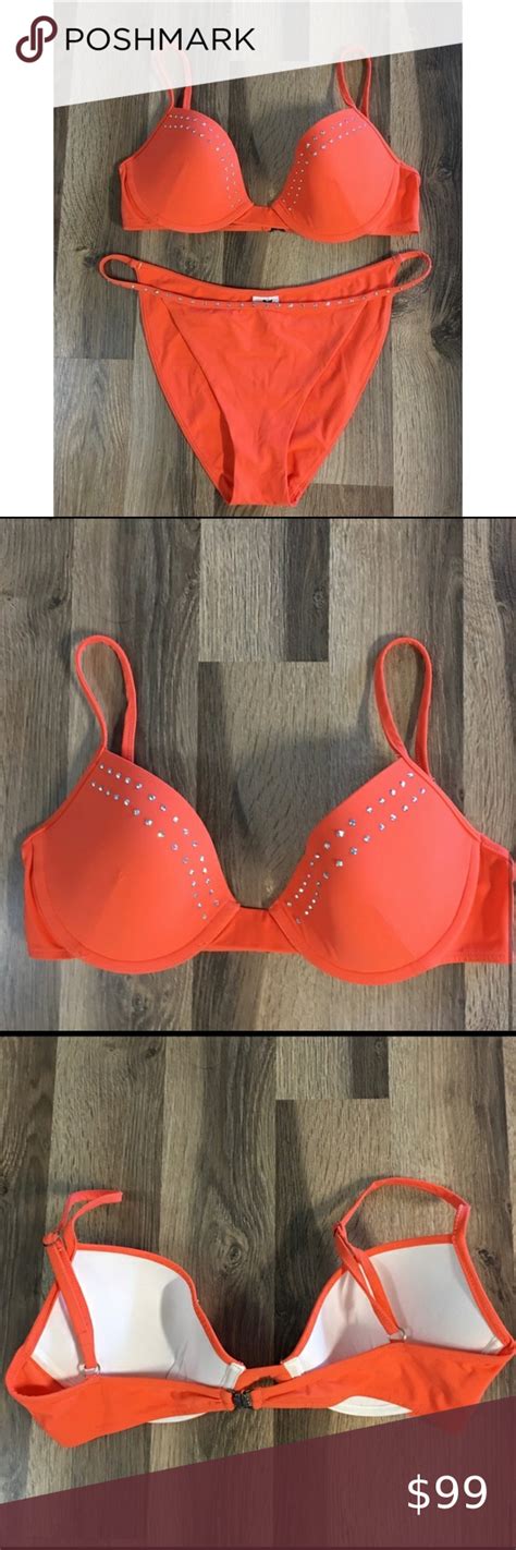 Sauvage Neon Orange Rhinestone Pageant Bikini Bikinis Swimwear