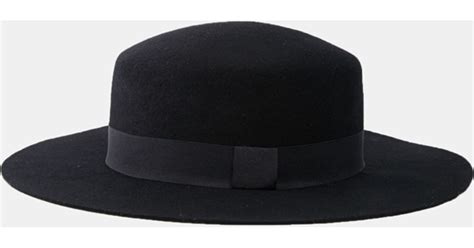 Asos Flat Top Hat In Black Felt With Wide Brim In Black