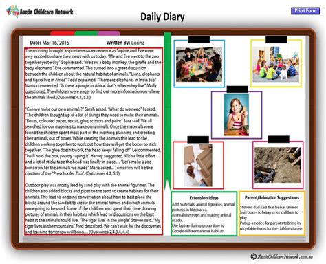 Daily Diary Aussie Childcare Network