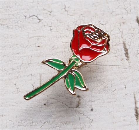 Long Stem Red Rose Enamel Lapel Pin