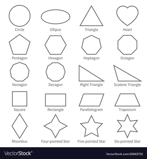 Basic Geometric Outline Flat Shapes Educational Vector Image