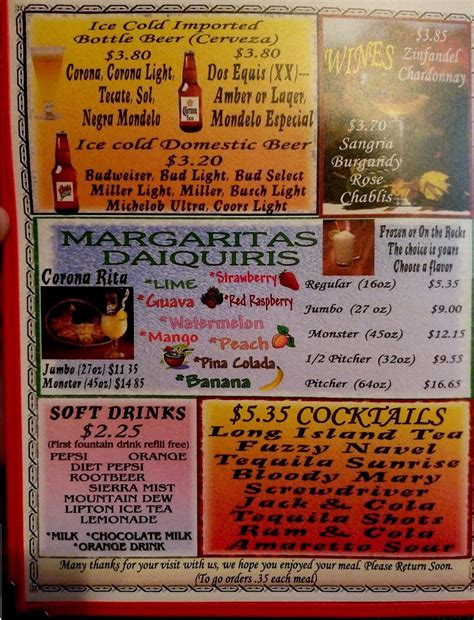 Menu at Casa Jalisco restaurant, Fort Madison