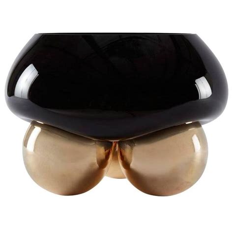 Handblown Black Glass Bowl With Bronze Feet Glass Bowl Modern Decorative Bowls Black Glass