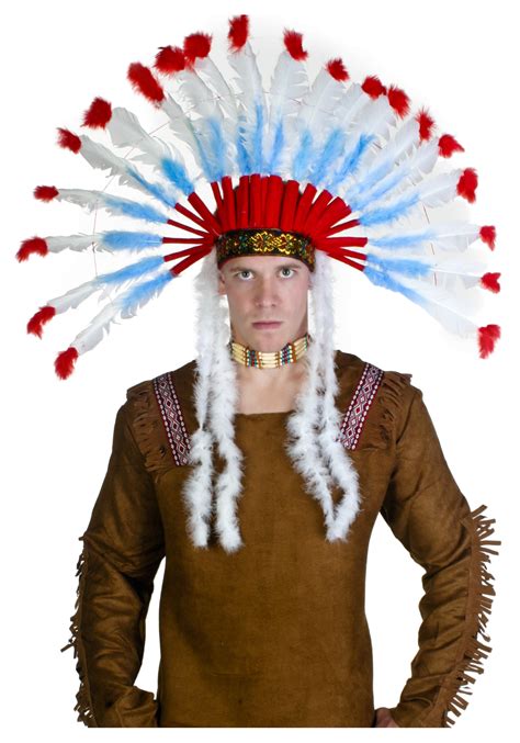 Adult Mens Red Native Indian Chief And Feather Headdress Fancy Dress Up Costume Specialty Us 3988