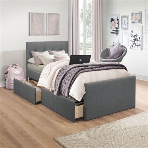 Twin platform bed kid beds baby kids twins drawers houses child bed set of drawers gemini. Emory Upholstered Twin Platform Bed With 2 Storage Drawers ...