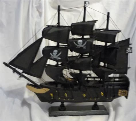 Wooden Pirate Ship Model With 15 Sails And Cannon On Display Stand 46