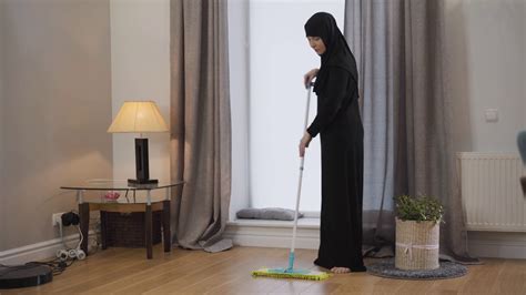 Muslim Woman Cleaning Floor With Mop Lady In Stock Footage Sbv 338062848 Storyblocks
