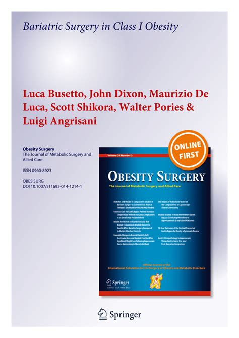 Pdf Bariatric Surgery In Class I Obesity A Position Statement From