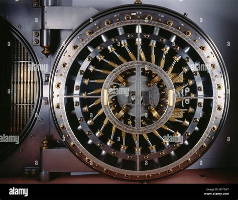 Bank Vault Door Featuring The Stainless Steel And Brass Locking Stock