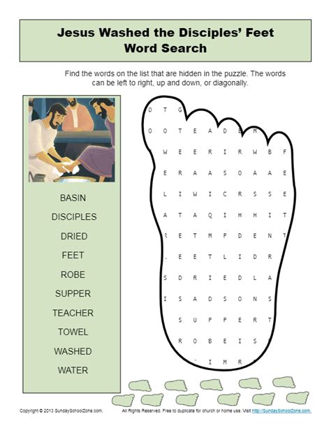 Jesus Washed The Disciples Feet Word Search Bible Activities