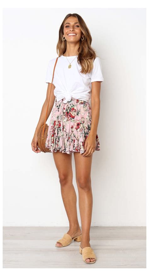 pink floral print withdraw mini skirt jassie line miniskirts fashion outfits fashion mini