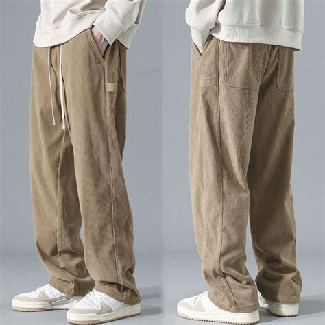 Corduroy Pants For Men Korean Khaki Baggy Straight Cut Slacks Slocks