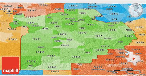 Political Shades Panoramic Map Of Zip Codes Starting With 768