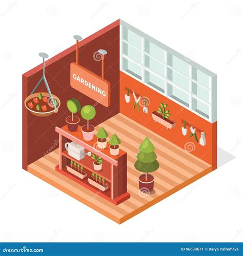 Vector Isometric Greenhouse For Plants Stock Illustration Illustration Of Pruner Secateurs