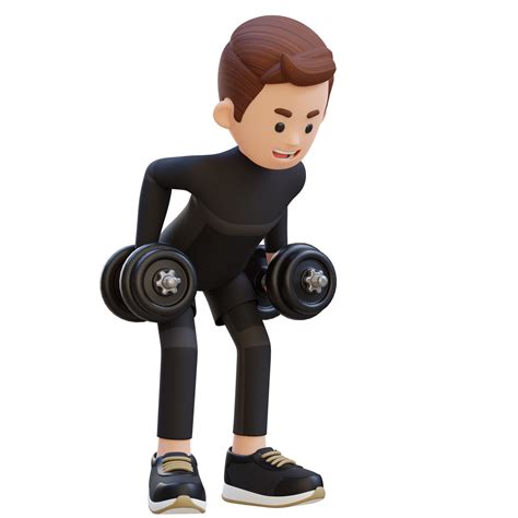 3d Sportsman Character Performing Bent Over Row Dynamic Workout With