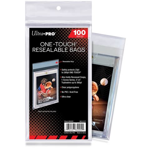 100 Ultra Pro One Touch Resealable Bags Protectors Magnetic Card Case