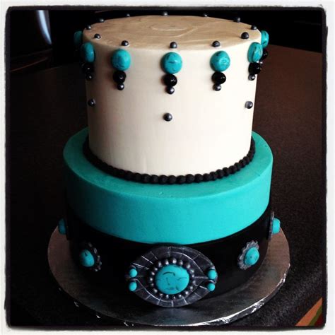 Turquoise Cake With Fondant Beads And Concho Southwestern Made By