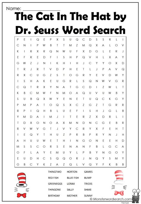Nice The Cat In The Hat By Dr Seuss Word Search Dr Seuss Activities