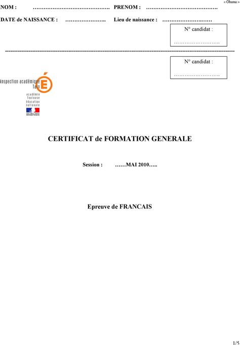 Certificat De Formation Generale Pdf Téléchargement Gratuit