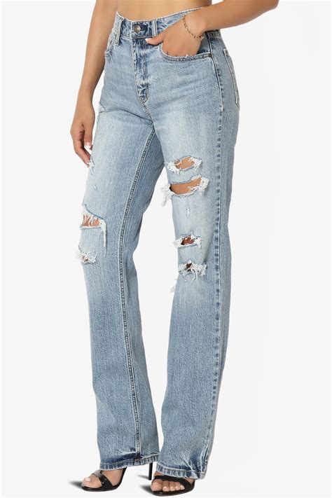 Vintage Distressed High Rise Relaxed Straight Leg Boyfriend Dad Jeans