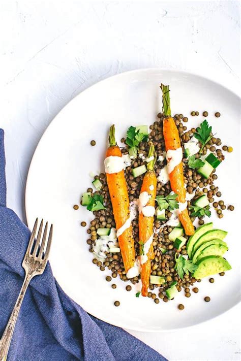 Roasted Carrot And Lentil Salad With Creamy Avocado Dressing Grits