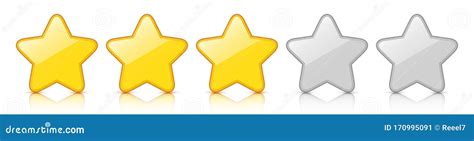 Glossy Golden Three Star Icon Rating With Reflection Isolated On A